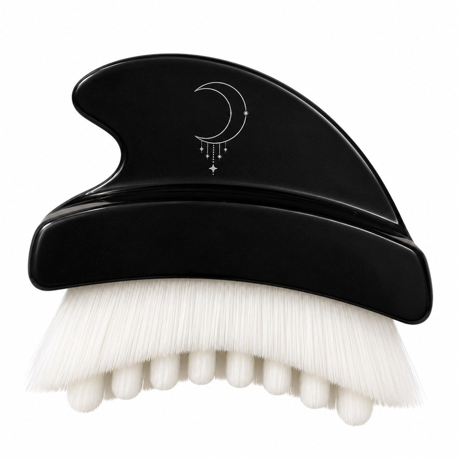 Feminine Lymfebørste & Gua Sha – sort massageredskab med lyse børstehår